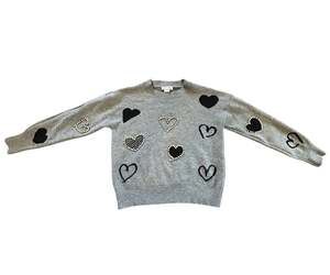 Nanette Lepore Heather Gray Black Heart Rhinestone Crew Neck Sweater Size M